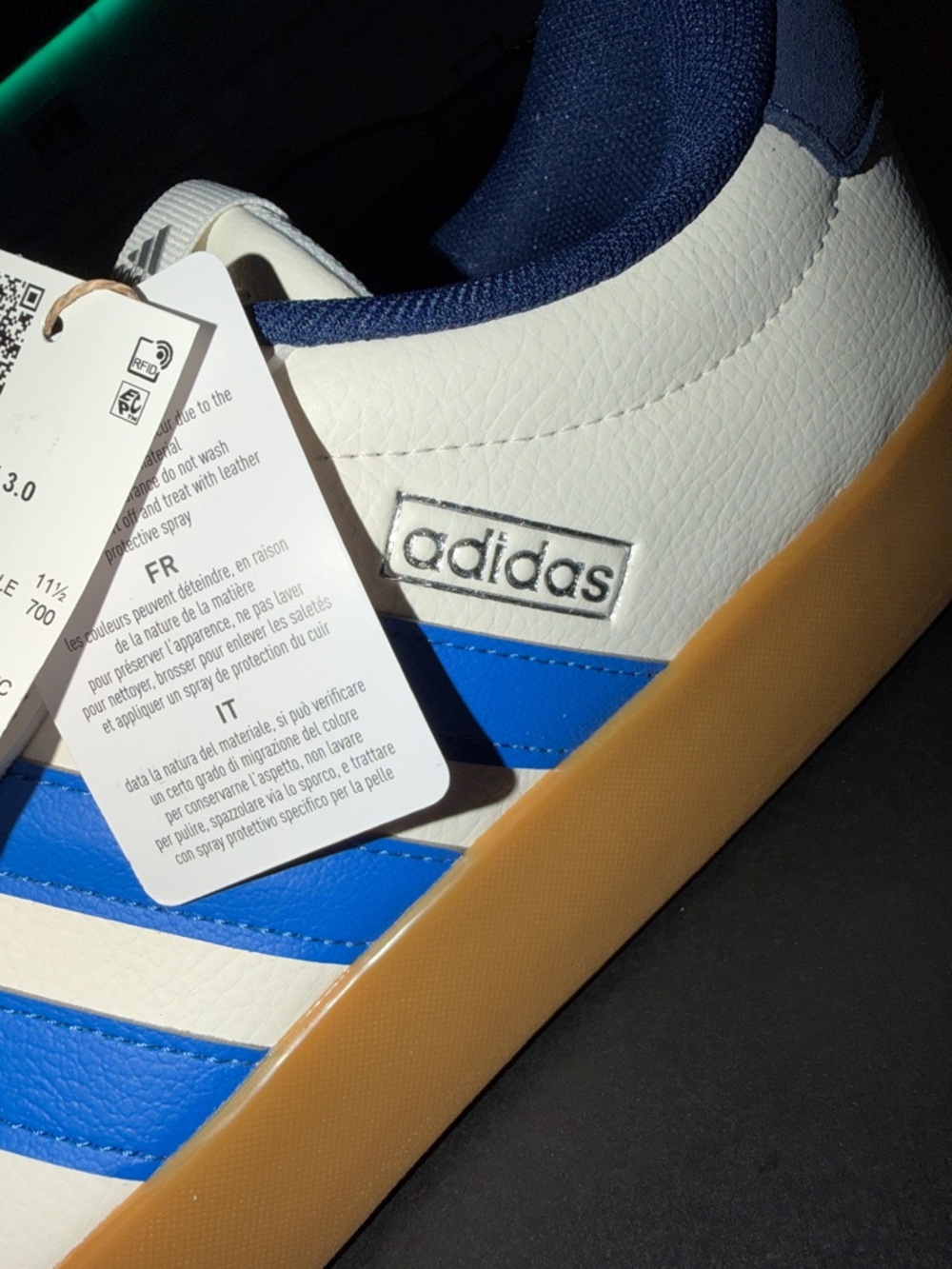 adidas VL Court 3.0 Sneakers - White with Blue Stripes & Gum - Picture 6 of 9